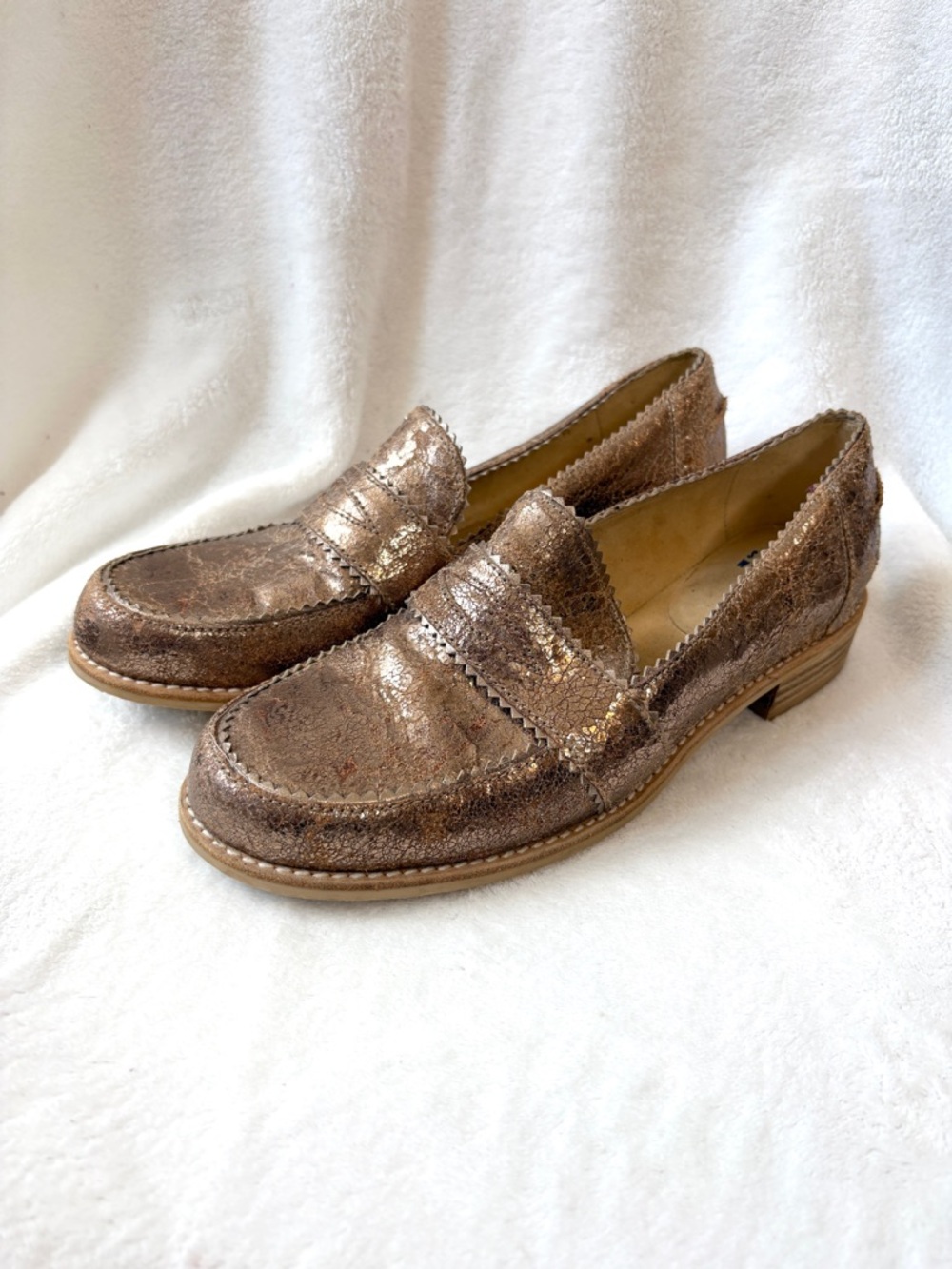Stuart Weitzman Schooldays Metallic Bronze Penny Loafers Leather 6.5